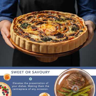 Підставка для тортів HEFTMAN 25,4 см з куполоподібним кришкою – 2-в-1 антиковзаюча підставка з акації з прозорою кришкою з акрилу для тортів, випічки, сирних дощок – ідеально для дня народження, весілля, святкування