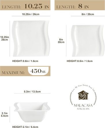 MALACASA Flora Marble Porcelain Dinnerware Set - 30 Piece Combination Set with Coffee Cups, Saucers, Dessert Plates, Soup Plates & Dinner Plates (White)