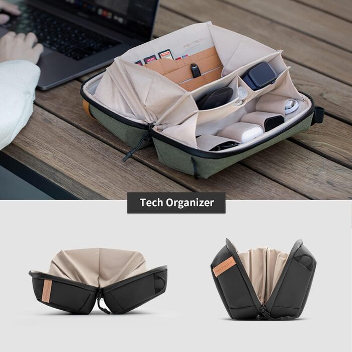 PGYTECH Pouch Tech Electronic Organizer Bag, Waterproof Cable Bag, Multifunctional Travel Bag for Action Cameras such as Insta360 X4, Cables, Charger, Battery, Power Bank, SD Card Accessories, Black