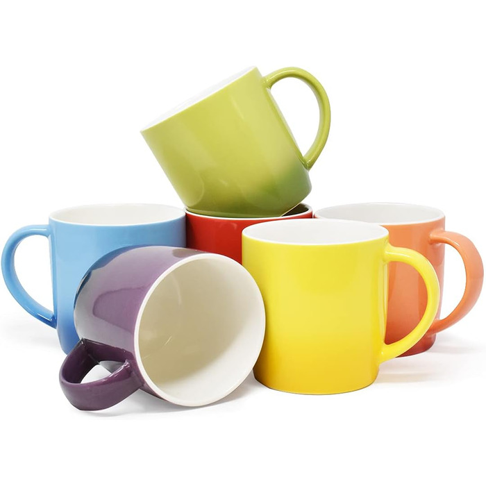 Joeji's Kitchen Colorful Coffee Cups, Set of 6 Stoneware Tea Cups - 350 ml to keep coffee, tea, hot chocolate, and other beverages hot or cold for longer.