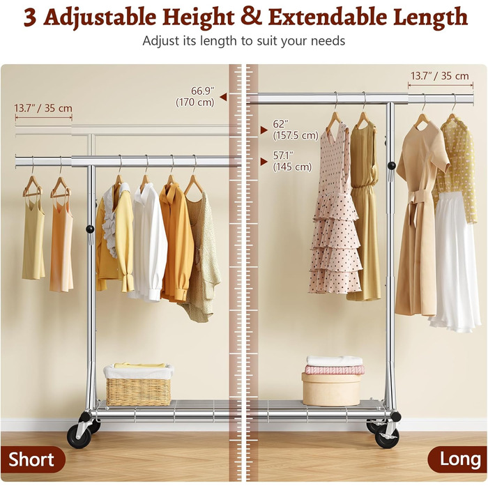 Стійка для одягу на колесах FAVOOOSTY, металева, мобільна, до 200 кг, швидка установка, срібна