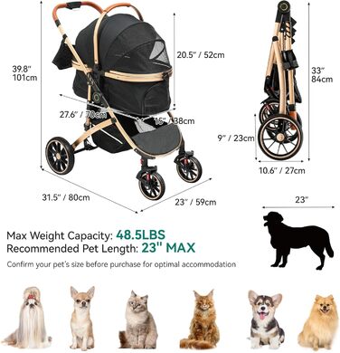 Візок для собак YITAHOME 3 в 1, до 22 кг, чорний. Складаний, для маленьких собак та котів