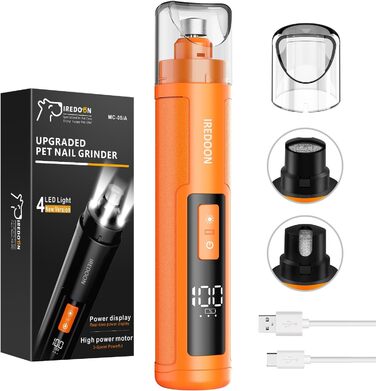 Шліфувальник кігтів для собак Profi Krallenschleifer: 3 режими, LED-підсвітка, тихий, акумуляторний, для великих, середніх та малих собак (темно-зелений/помаранчевий)