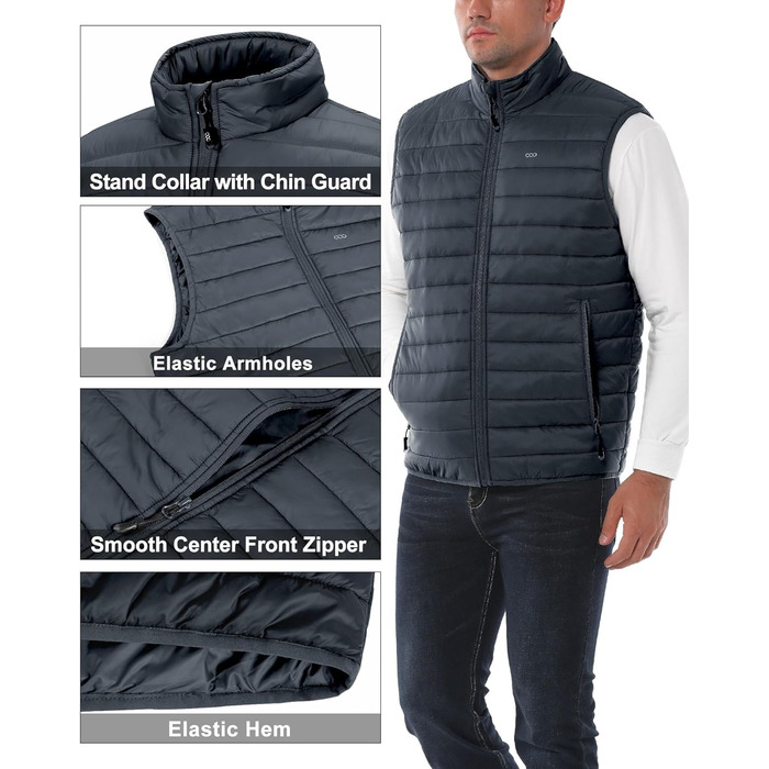 Чоловіча степна жилетка 33,000ft для активного відпочинку: гіркі походи, походи, їзда на конях. 5 кишень, утеплена, з накладкою на шию (4XL, Темно-сірий)