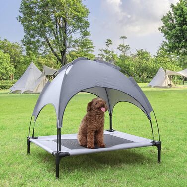 Підвищене ліжко для собак UISEBER 92x76x92 см, Outdoor з дахом, до 50 кг, водонепроникне, сіре+чорне