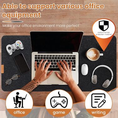 Підкладка на стіл з фетру | 100x40 см | Нековзна килимок для миші | Великий килимок для столу | Захист столу для офісу та дому (темно-сірий)