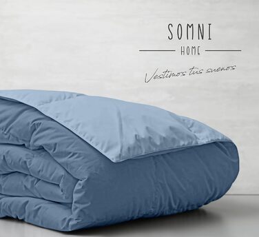 Двостороння стьобана ковдра SomniHome, двоколірна, для ліжка 135/140 см, ефект пуху, тепла, м'яка, зручна, для двоспального ліжка, 400 г, морський синій, 240x260 см