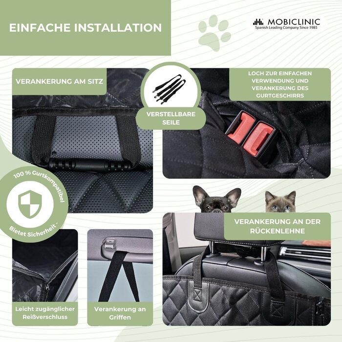 Автокрісло для собак Mobiclinic® Sammy: універсальний, антиковзкий, водонепроникний, з кишенями та регульованими ременями