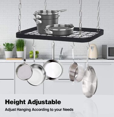Jackcube Design MK397B Hanging Pots and Pans Organizer, Ceiling/Wall Mount, Grid, Kitchen, Pot, Storage Shelves for Utensils, Cookware with 8 S-Hooks (62 x 30 x 3 cm)