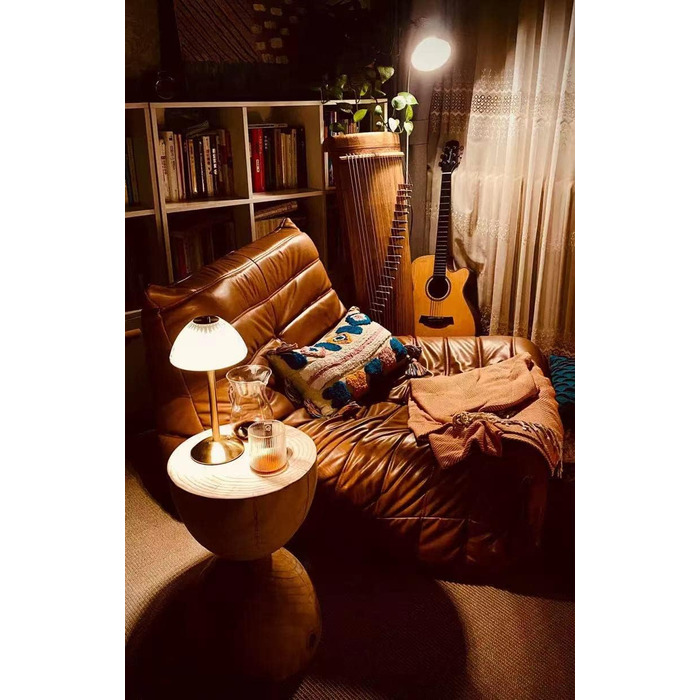 Стійка лампа бездротова LED з акумулятором, регульована яскравість, нічна/настільна лампа для вітальні/спальні, 3 кольори світла, золотий вінтаж