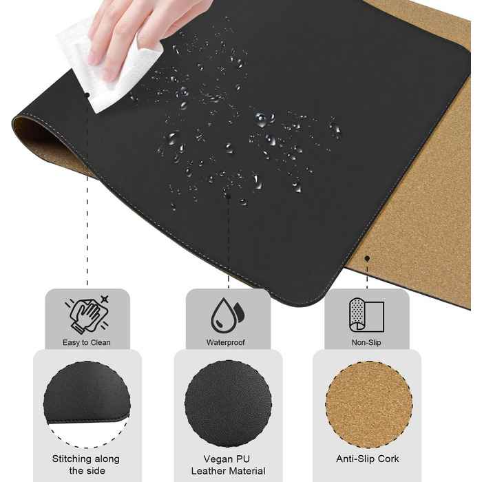 Підкладка для миші та столу Leder (Шкіра) 80x40 см, чорна - килимок для письма, офісний аксесуар для комп'ютера та ноутбука