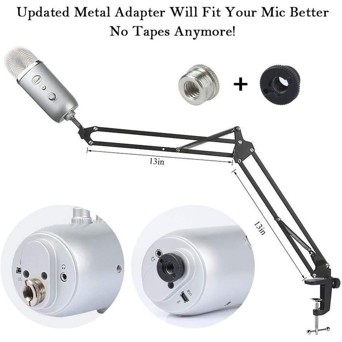 Регульований мікрофонний стійка HAUEA для студії, радіомовлення та телебачення, сумісний з Blue Yeti