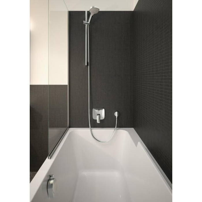 Hansgrohe Croma Select E Showerhead, Showerhead with Water-Saving Function, 3 Spray Patterns, Anti-Limescale Function, White/Chrome (3 Water-Saving Spray Patterns (Vario))