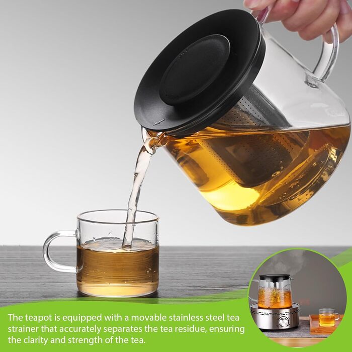 Скляний чайник Teekanne з ситом з боросилікатного скла, 1.5 л, термостійкий заварник для листового чаю з кришкою