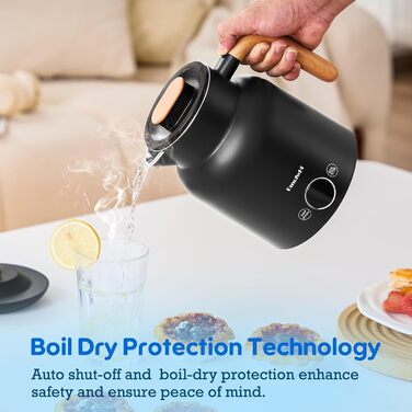 Електричний чайник з регулюванням температури DmofwHi, 1.0л, 1000W, з LED-індикатором, подвійні стінки, без BPA, автоматичне вимкнення та захист від сухого кип'яття (чорний)