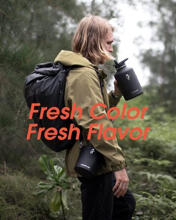 Coolflask 2L Stainless Steel Water Bottle with PU Leather Sleeve, Half Gallon Insulated Water Bottles with Straw Lid, Stainless Steel Metal Large Water Jug, Keeps Cold for 48h Hot for 24h, Polar Black