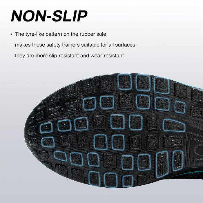 Чоловічі та жіночі робочі черевики-кросівки з металевим підноском, антиковзаюча підошва, дихаючі, розміри 35-46 (36 EU, Cyan)