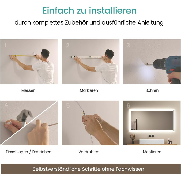 LED дзеркало для ванної кімнати EMKE 40x60 см з підсвіткою, антизапарник, регулювання кольору світла, сенсорне управління, алюмінієва рама, IP44, енергозберігаюче