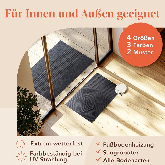 Килимок для дому Blumtal 40x60 см - антиковзаючий, для входу, з візерунком, поліестер, сірий