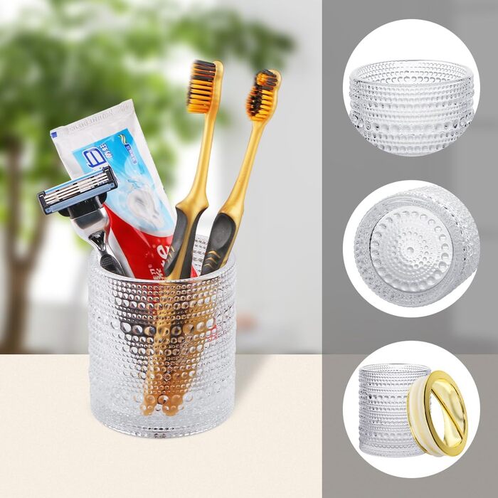 Bathroom Toothbrush Holder, Clear Glass, Toothbrush and Toothpaste Holder, 284 ml, Bathroom Storage Cup for Toothbrush, Makeup Brushes (colors) (Transparent)
