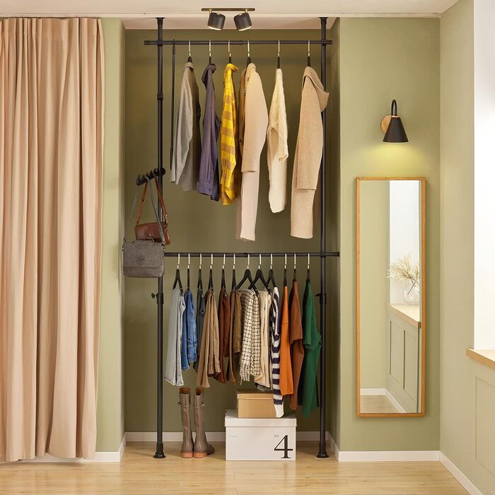 SoBuy® FRG109 Telescopic Wardrobe System with 2 Clothes Rails Clothes Storage System Shelf System Clothes Rack (Black)