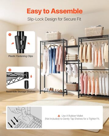 Стійка для одягу VEVOR з 4 перекладинами, 7 полицями та 8 гачками – міцна конструкція (385,5 кг) для спальні, магазину одягу, прихожої