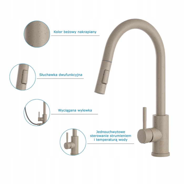 Змішувач для кухні стійкий Granite Sink Tara Slim, бежевий
