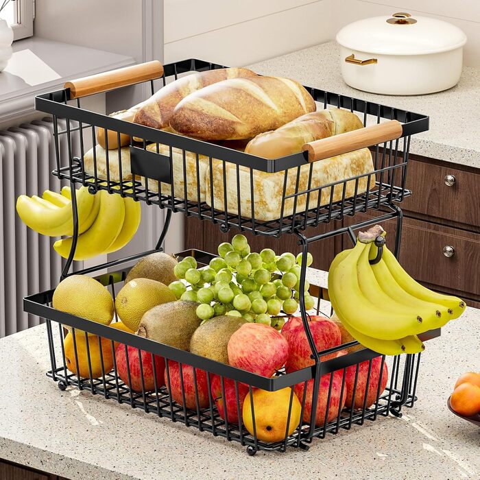 Настільний органайзер для фруктів та овочів 2 яруси (Чорний)
