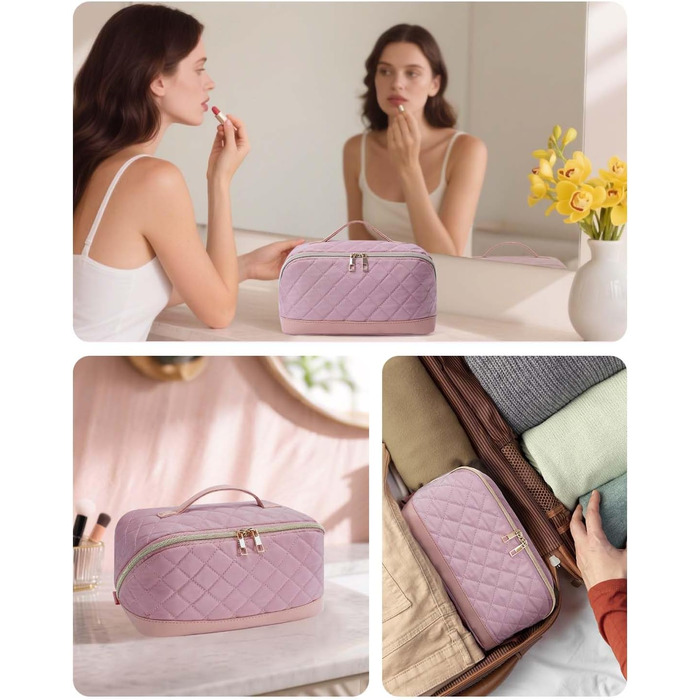 Косметичка для подорожей Wandering Nature для жінок: велика, водонепроникна, з відділенням для пензликів, рожева (патент)