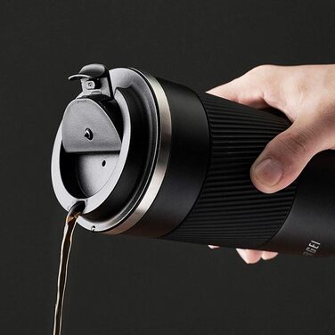 Термокружка HASAGEI з нержавіючої сталі 380 мл, чорна: термоізоляція, без витоку, для кави, чаю та води