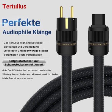 Hi-Fi мережевий кабель Tertullus High End C15 для аудіотехніки, роз'єм Schuko та C15, 1м (P104-c15)