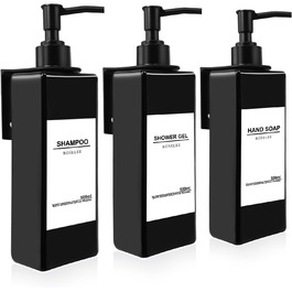 Набір з 3 дозатори для мила Roselee на стіну, 500 мл, без свердління, для душу, шампуню, ванни, чорний