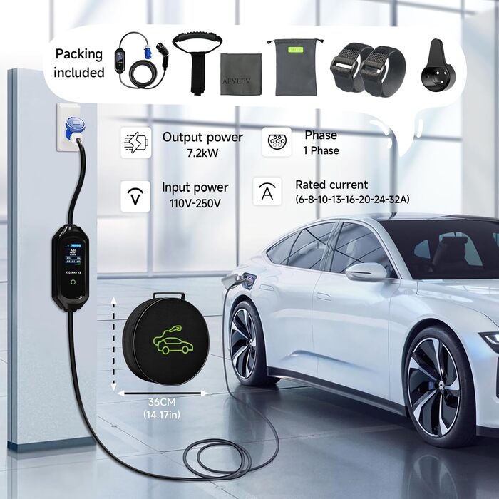 Кабель для зарядки електромобіля Schuko 3.6kW з регулюванням струму 6/8/10/13/16A, з сумкою, IEC 62196-2 (7.2kW/32A, 6M)