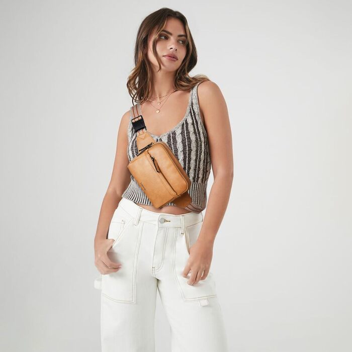 Women's Fanny Pack, Small Crossbody Bag for Women, PU Leather Theft-Proof Bag, Waterproof Waist Bag for Women for Outdoor Sports, Travel, Cycling (Brown 2)
