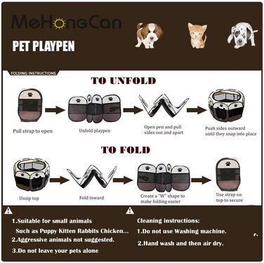 Переносне огорожа для тварин, вольєр для собак та котів, кроликів, тренувальний намет для домашніх тварин, для дому та вулиці (Розен), коричневий