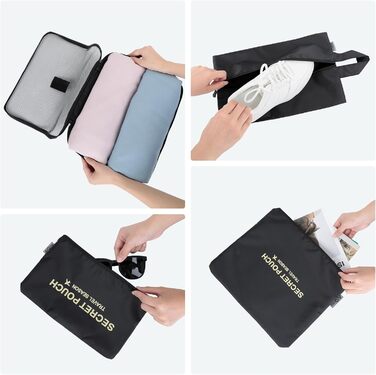 Органайзер для валізи AiQInu, набір 7 шт: кубики для пакування, органайзери для подорожей, сумочки для одягу та взуття (Чорний)