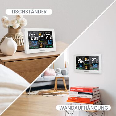 Newentor Weather Station Radio with 3 Outdoor Sensors - Radio Weather Station with Weather Forecast, Temperature Warning, DCF Radio Clock - Battery Powered and Mains Powered, White 1*Station + 3*Outdoor Sensor White