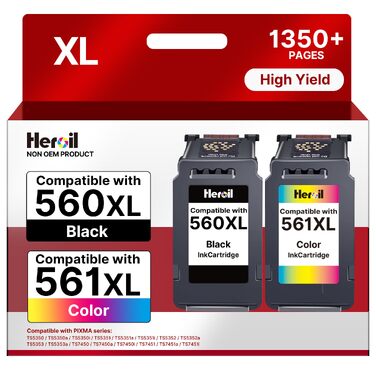 Картриджі для принтера Canon PG-560XL та CL-561XL (чорний та кольоровий), сумісні з Pixma TS5300, TS5350, TS5350a, TS5350i, TS5351, TS7450, TS7450i, TS7451, комплект 2 шт.