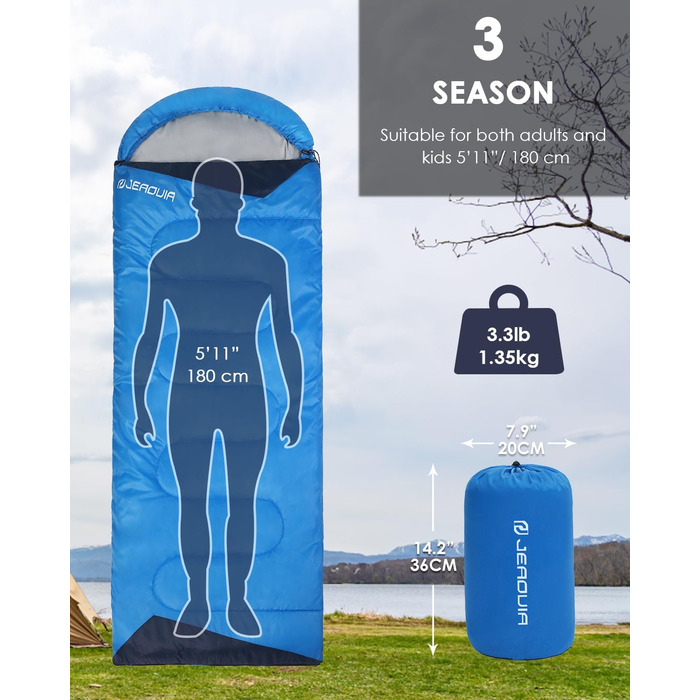 Lightweight Waterproof Sleeping Bag for Adults - Cold Weather Backpacking Sleeping Bag for Camping, Hiking, and Outdoor Travel | Includes Compression Bag