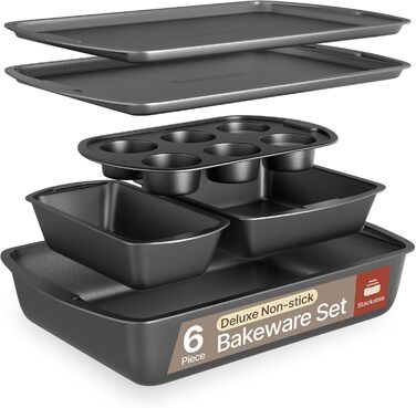 Набір для випічки Bakken Swiss 6 предметів: антипригарні форми з вуглецевої сталі з білим мармуровим покриттям