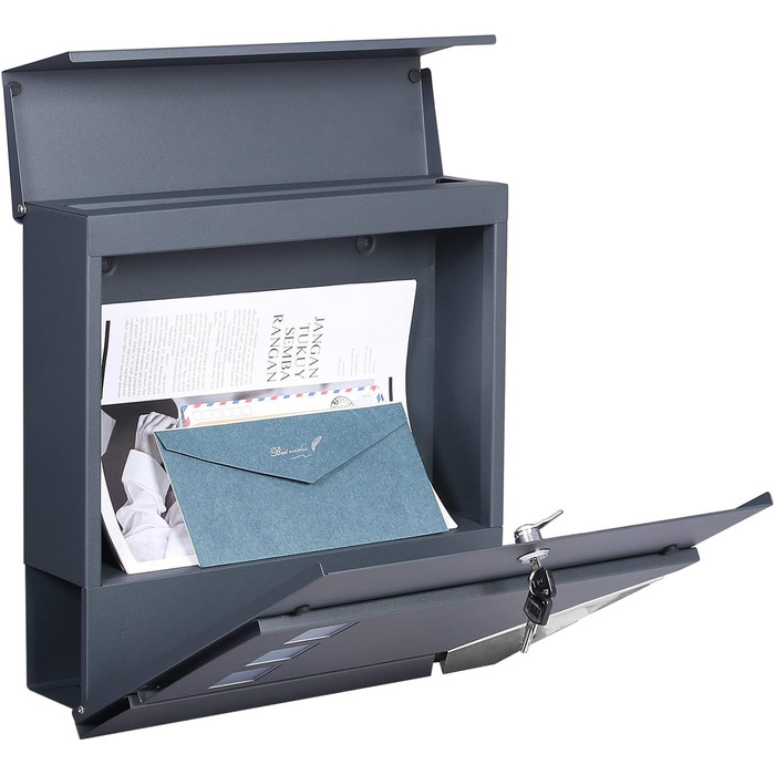 Поштовий ящик Wiltec Designer V24 антрацит/нержавіюча сталь 370x105x370 мм, настінний, з замком, оглядовим вікном та тримачем для газет