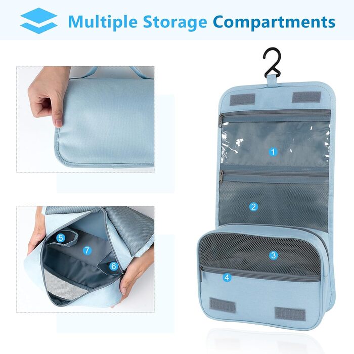Kulturbeutel AiQInu: Розкладна косметичка-органайзер для подорожей з гачком, унісекс, блакитна