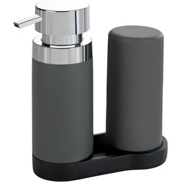 WENKO Easy Squeez-e Dish Station Grey, Soap Dispenser and Dish Soap Dispenser, 0.25 l