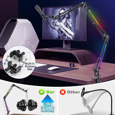 Тримач для мікрофона з RGB підсвіткою: регульований кріплення на стіл для TikTok Live-Streaming та співу