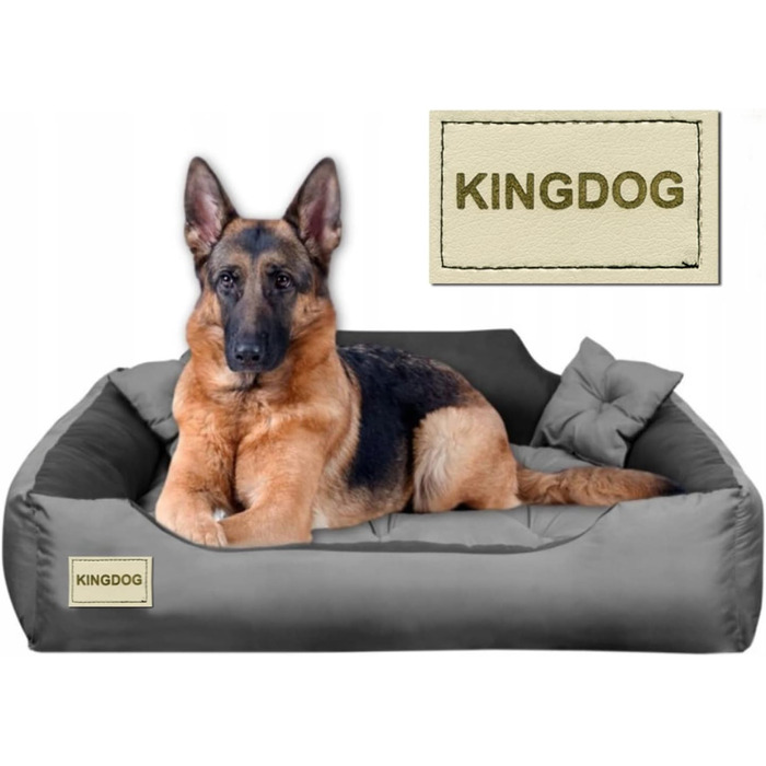 KingDog Microfiber Dog and Cat Bed with Two Cushions, Dog Cushion, Dog Basket, Pet Bed, Washable, Waterproof Material (Inner Dimensions: 40x30cm / Outer Dimensions: 55x45cm, Grey/Black)