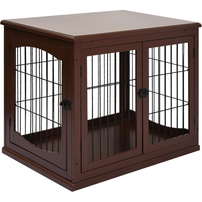 Клітка для собак PawHut: міцна будка з 2 входами, замок, для маленьких собак, коричнева, 58,5 x 81 x 66 см
