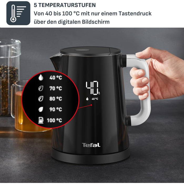 Електричний чайник Tefal Smart’n Light з регулятором температури та функцією підігріву, LED-дисплеєм, швидким нагріванням