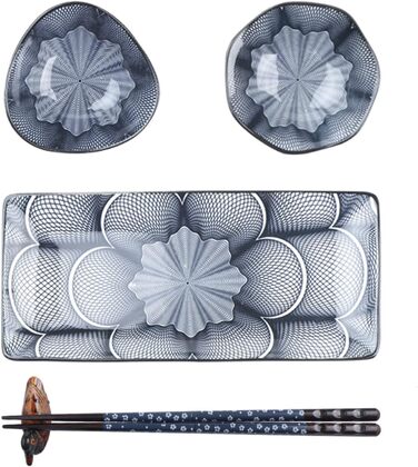 Набір для суші Artcome (10 шт) з кераміки в японському стилі - 2 тарілки, 2 соусники, 2 миски для закусок, 2 пари паличок, 2 підставки, темно-синій