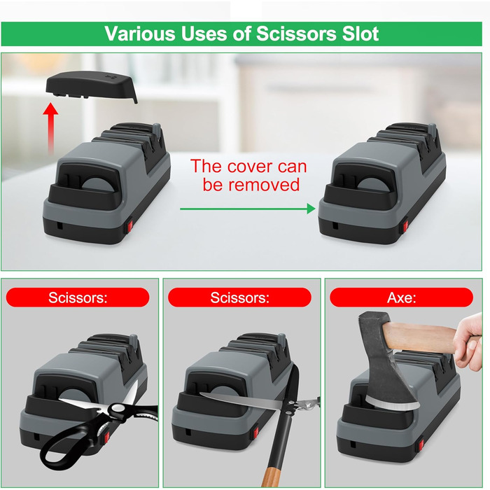 Електричний точило для ножів 4-в-1: прямі, зубчасті, керамічні ножі та ножиці, сірий колір