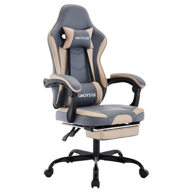Ігрове крісло Gaming Chair з підніжкою та ергономічною підтримкою попереку, регульована спинка 90-135°, офісне крісло для геймерів (Techbeige)